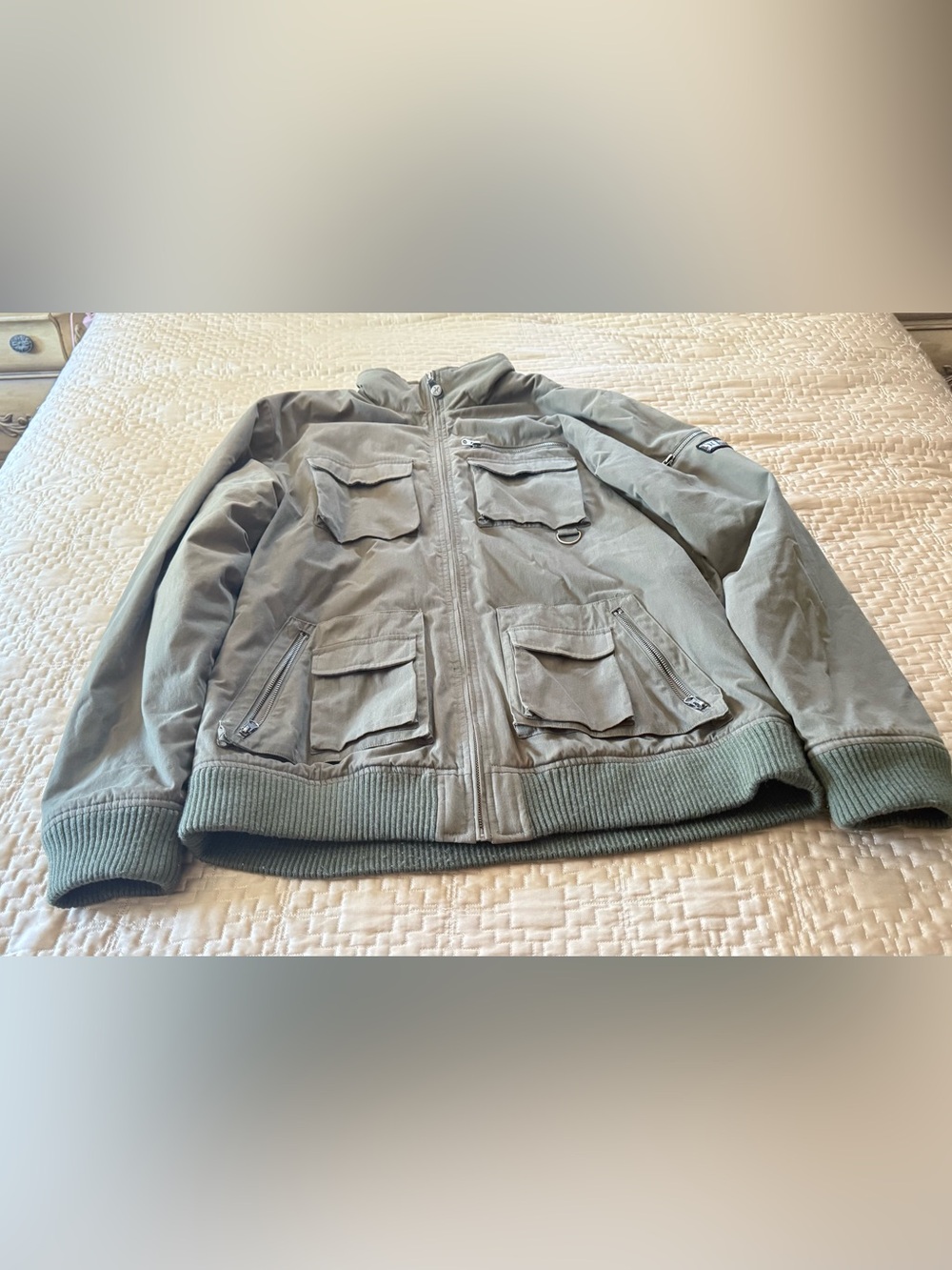 Men's Olive Vintage Hurley Utility Jacket with Multiple Pockets